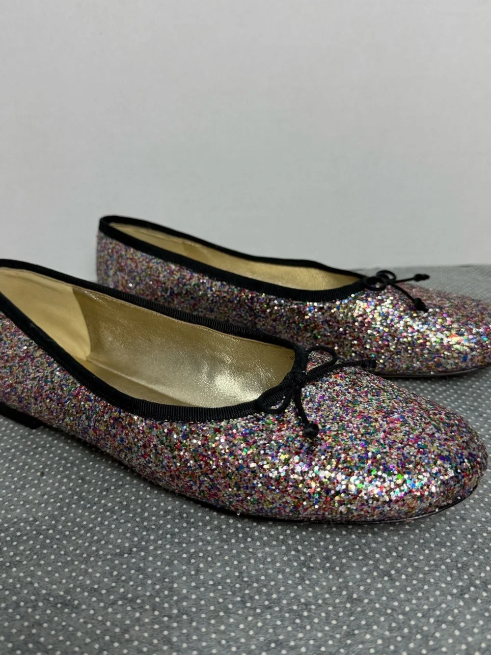 Sparkly Multicolor Glitter Ballet Flats with Bow – Women's Size 11